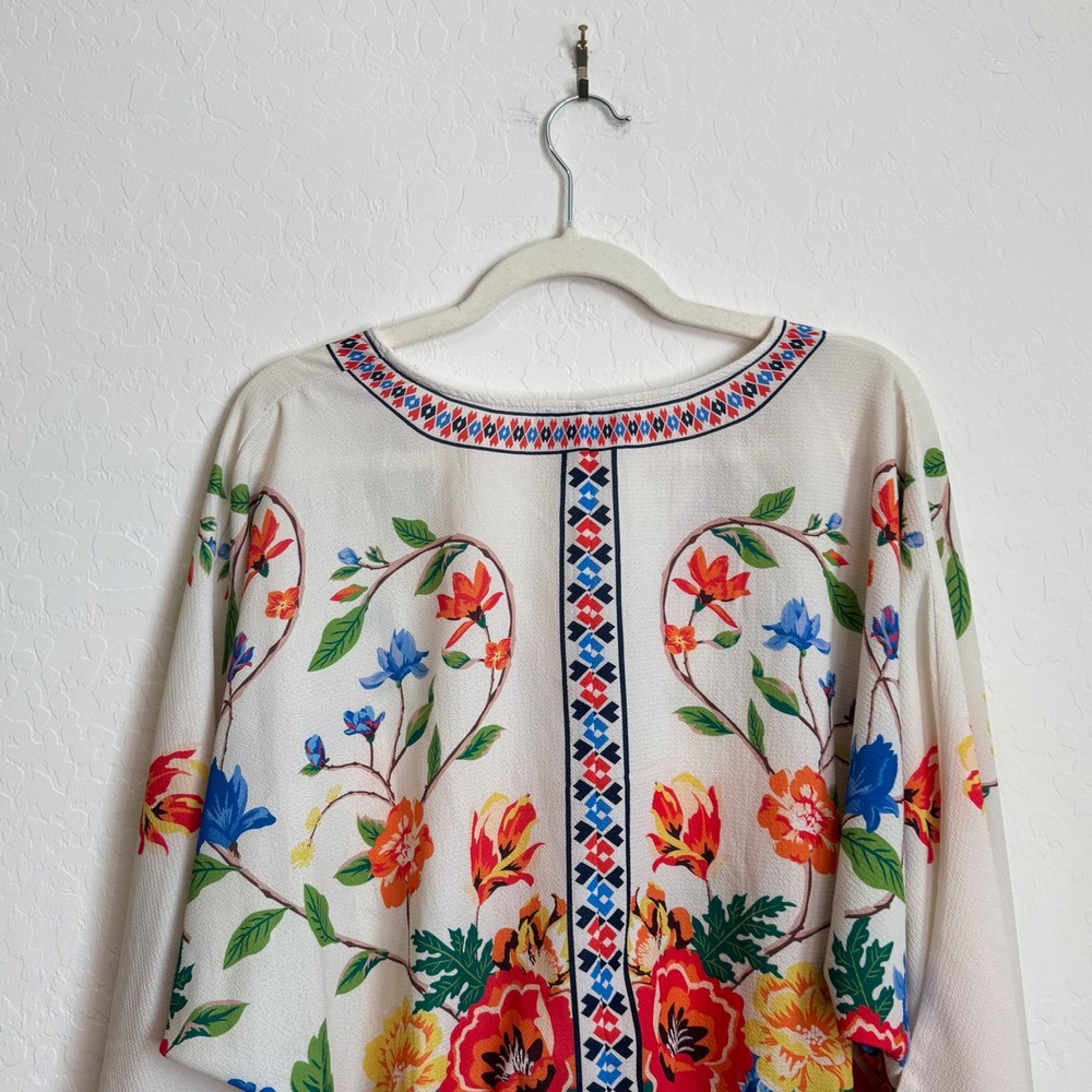 Flying Tomato Floral Kimono Top Cream V-Neck Dolman Sleeve Boho Festival Large - Picture 8 of 9